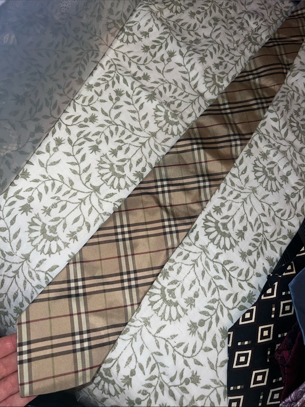 Burberry Beige Plaid Tie with Black & Red Accents